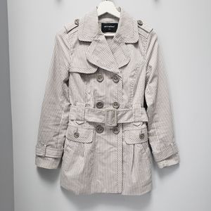 Atmosphere Grey and White Stripe Trench Coat Size 2-4